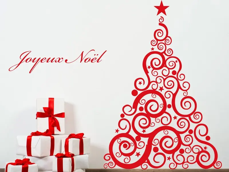Sticker mural Noël Arbre de Noël Baroque résultat en situation gros plan Sticker Arbre de Noël Baroque