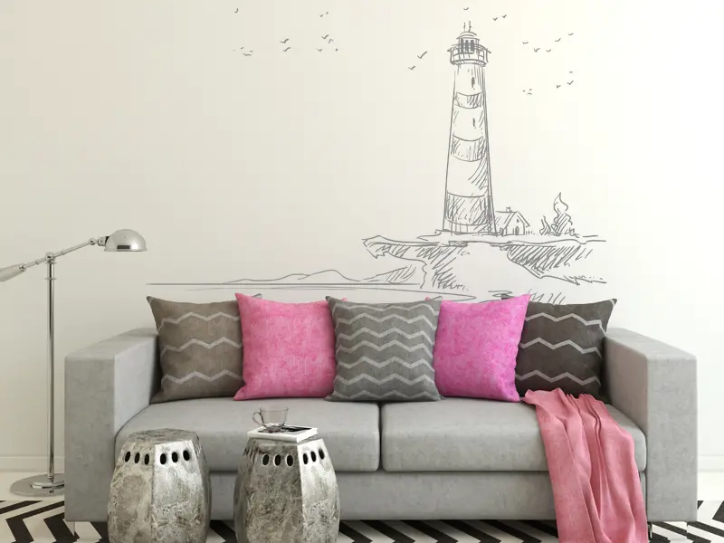 Sticker mural Paysages & Skylines Paysage Mer Phare résultat en situation Sticker Paysage Mer Phare