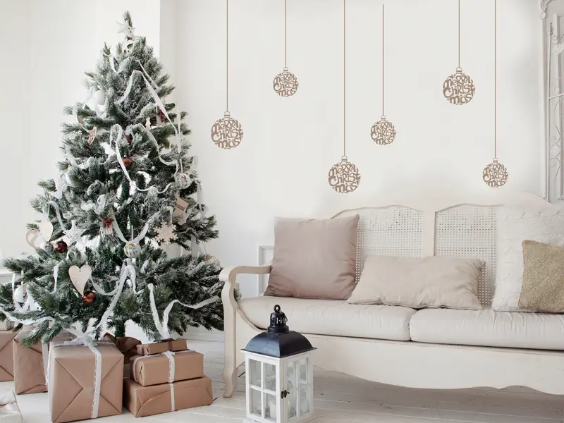 Sticker mural Noël Pack Boules Merry Christmas résultat en situation Sticker Pack Boules Merry Christmas