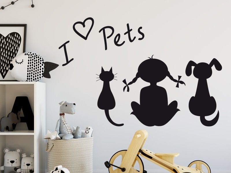 Sticker mural I love Pets résultat en situation