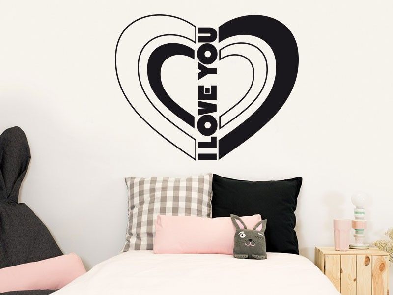 Sticker mural Coeur I Love You résultat en situation