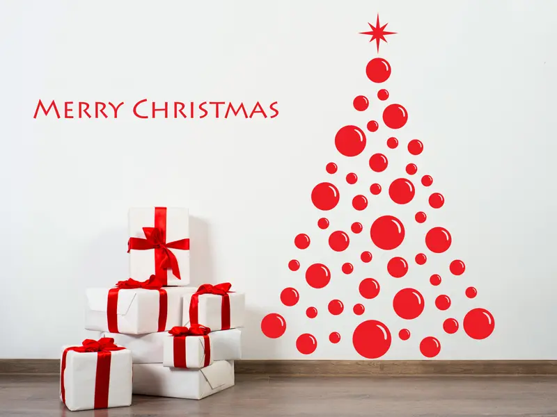 Sticker mural Noël Sapin de Noël Boules résultat en situation Sticker Sapin de Noël Boules