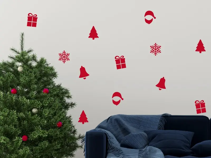 Sticker mural Noël Pack Décoratif de Noël résultat en situation gros plan Sticker Pack Décoratif de Noël