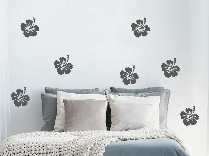 Sticker mural Stickers muraux fleurs Pack 8 Fleurs Hibiscus résultat en situation gros plan Sticker Pack 8 Fleurs Hibiscus