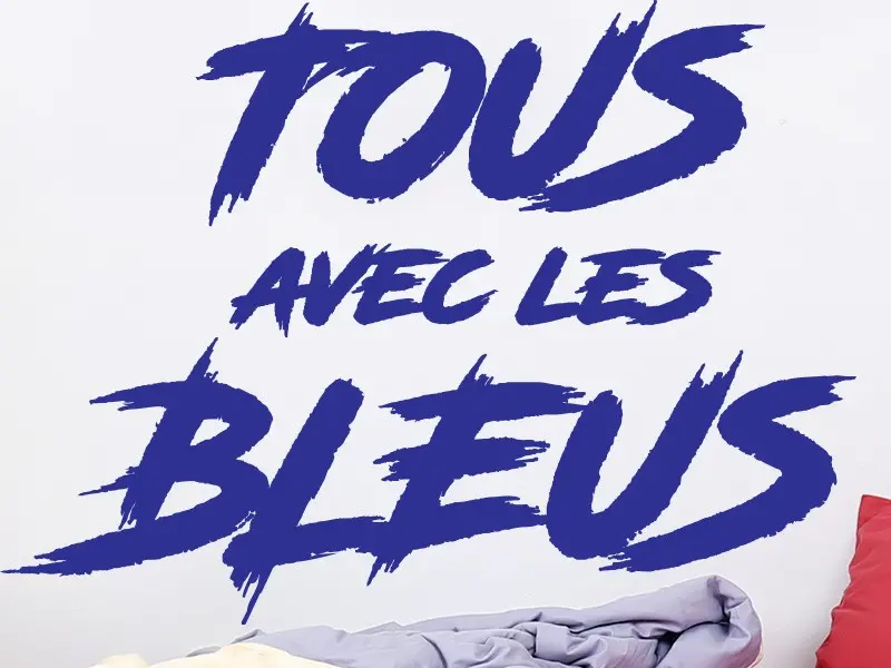 Sticker mural Football Foot Tous avec Les Bleus résultat en situation gros plan Sticker Foot Tous avec Les Bleus