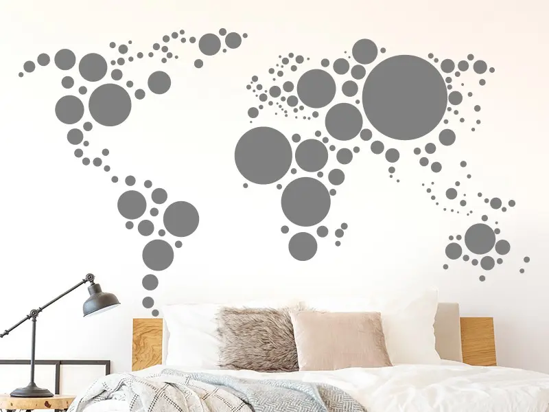 Autocolante Mapa do mundo Bolas 2 résultat en situation gros plan Autocolante Mapa do mundo Bolas 2