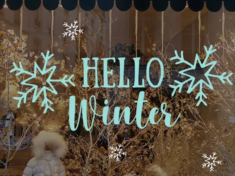 Sticker mural Noël Noël Hello Winter Flocons résultat en situation gros plan Sticker Noël Hello Winter Flocons