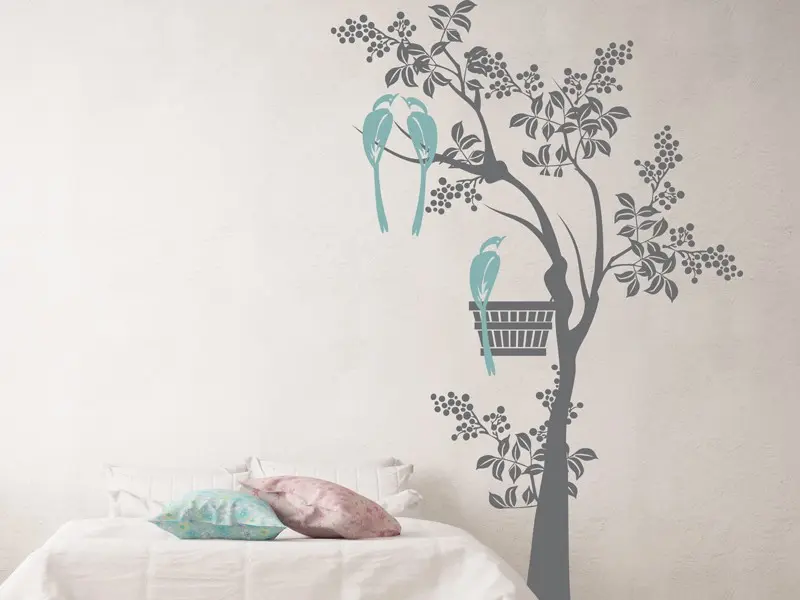 Autocolante Árvore Cerejeira Pássaros résultat en situation gros plan Autocolante Árvore Cerejeira Pássaros