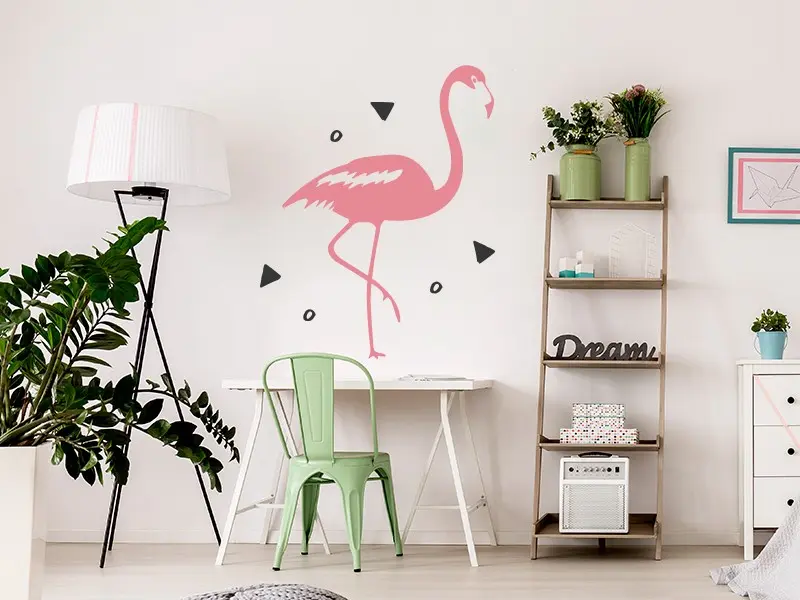 Sticker mural Stickers Oiseaux Flamant Rose 2 résultat en situation Sticker Flamant Rose 2